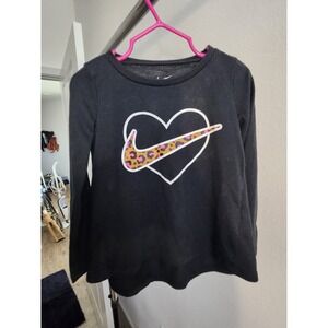 Nike Girls Black Long Sleeve Heart Logo T Shirt Size 3T